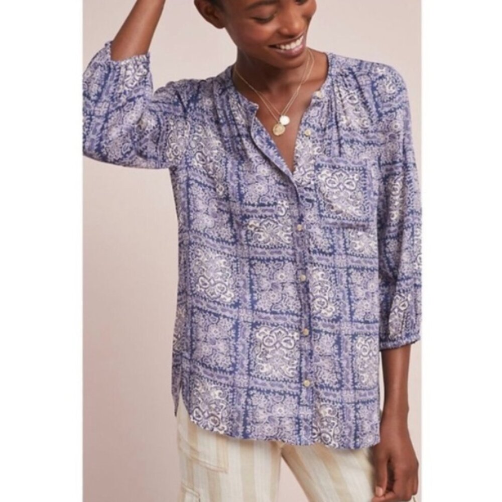 Anthropologie‎ Akemi + Kin size XL Purple Abstract Boho Coconino Button Down